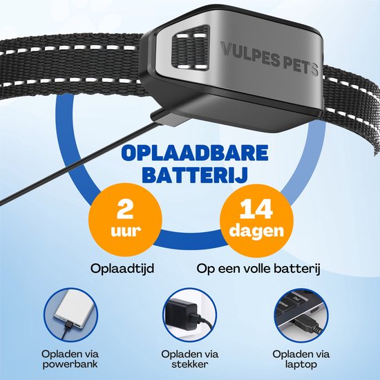 Vulpes Goods® Anti-Bell-Halsband MAX - Erziehungshalsband ohne Schock - Anti-Bell-Gerät für kleine und große Hunde - wasserdicht - wiederaufladbar - Vibration und Audio - 3 zusätzliche Halsbänder