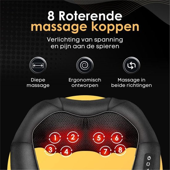Revolt Massagekissen - 120 Minuten kabellos - Elektrisches Nackenmassagegerät - Infrarot