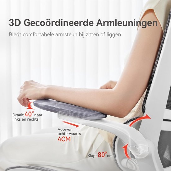 SIHOO M59AS Ergonomischer Bürostuhl – 3D-verstellbare und um 90° hochklappbare Armlehnen – Doppelte Rückenlehne mit adaptiver Lendenwirbelstütze – Sattelförmiges Sitzkissen – Hochwertiges Netzgewebe – BIFMA/SGS-zertifiziert – Bis zu 150 kg – 43,5 x 50,5 x