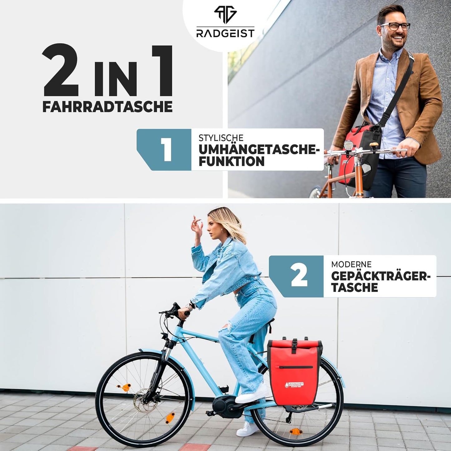 Radgeist Fahrradtasche für Gepäckträger – wasserdicht – 2er-Set – rot
