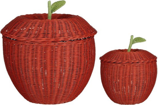 Mica Decorations Aufbewahrungskorb mit Deckel - 2er-Set - H48 x Ø30 cm - Rattan - Rot