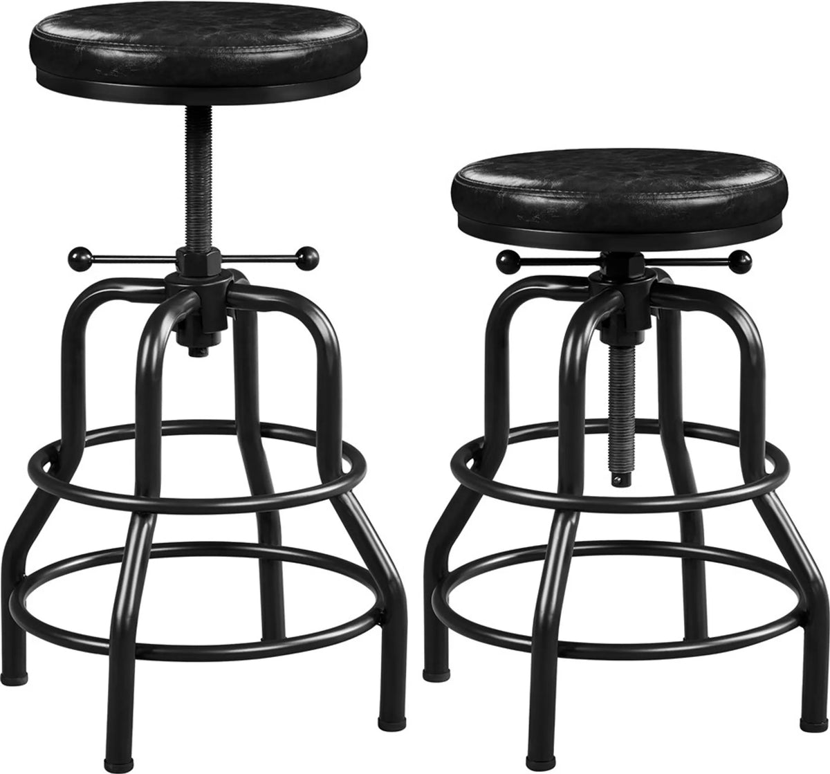 Yaheetech Vintage Barhocker – Schwarz – Höhenverstellbar 54,5–71,5 cm – Kunstleder – 136 kg – Mit Fußstütze