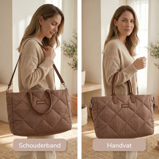 Mommsy Wickeltasche – Wickeltasche – Mom Bag – Thermofach – Gesteppter Puffer-Stoff – Mommy Bag – Besonders geräumig – Wasserabweisend – Organizer – Leicht – Braun