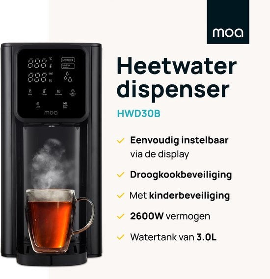 MOA Heißwasserspender - Wasserkocher - Temperatureinstellung - Mengeneinstellung - Digitalanzeige - abnehmbarer Wassertank - 3 Liter - Schwarz- HWD30B