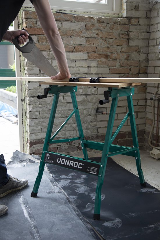 VONROC Werkbank - Ausgestattet mit Bambus-Arbeitsplatte - Zusammenklappbar & belastbar bis 150kg