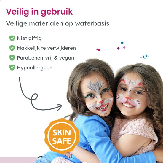 Partizzle Face Paint Set auf Wasserbasis - Gesichtsmalbuch und Schablonenset - Pinsel, Schwämme, Haarkreide, Bio-Glitter - Weihnachten Kinder - 20 Farben