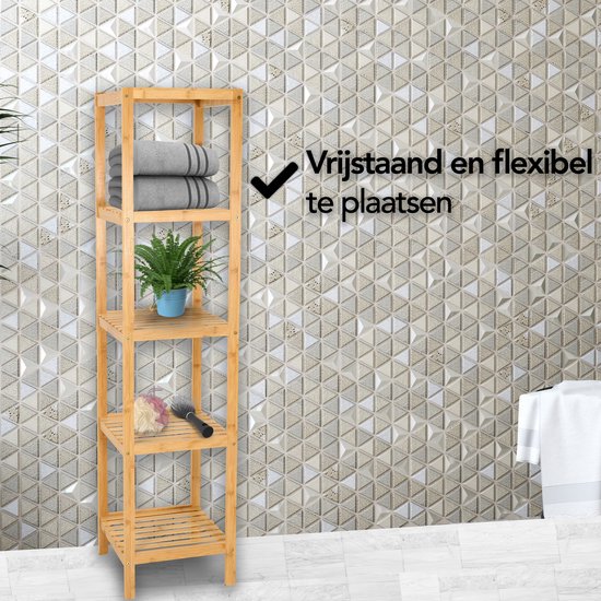 Brixy Badezimmerregal - Badezimmermöbel - 5-Schicht - 141x33x33cm - Badezimmerschrank - Bambus