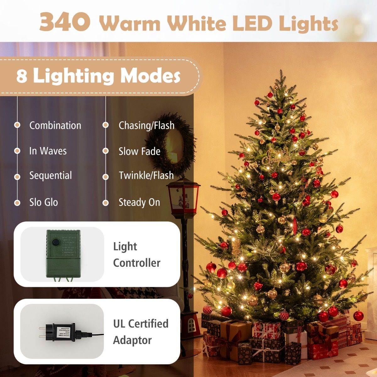 Coast Künstlicher Weihnachtsbaum 210 cm - Vorbeleuchtet mit warmweißen LEDs - Aufklappbar - Grün - Ø124 cm
