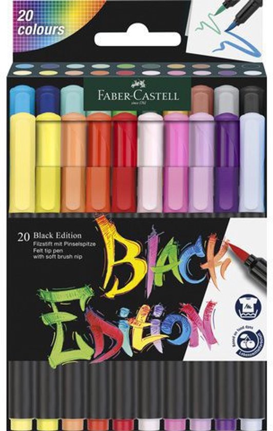 Faber-Castell Pinselstifte – Black Edition – 20 Farben im Kartonetui – FC-116452