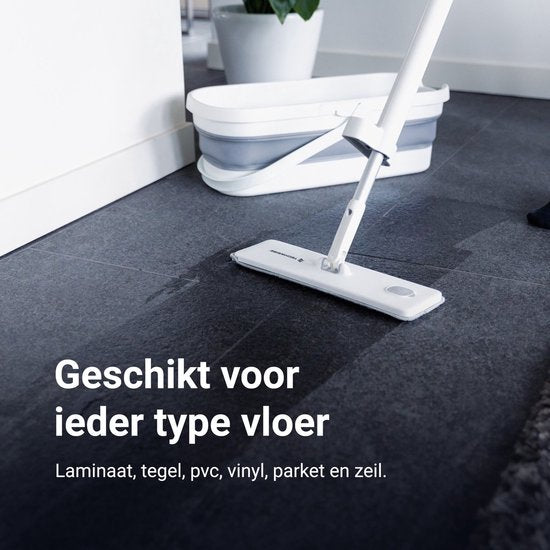 Techweise 4-in-1 Wischsystem mit Spray und klappbarem Eimer mit 2 extra Mikrofasermopps - Wischset mit Sprayfunktion - Bodenwischer - Moppmopp - Moppmopp mit Wringer