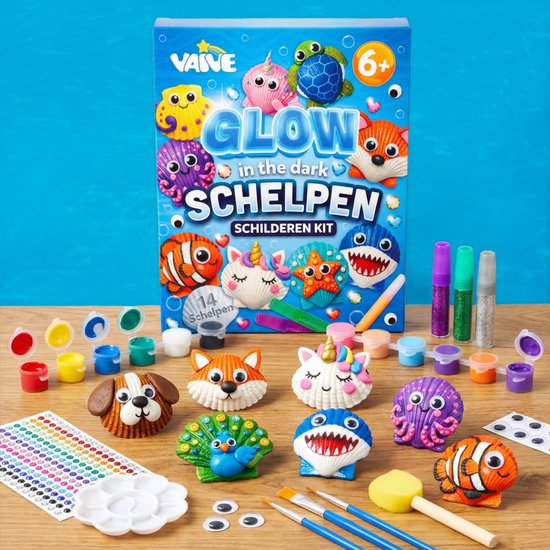 Vaive Muscheln bemalen, 75-teilig – Glow-in-the-Dark-Happy-Stones-Bastelset – Basteln – Bastelset für Mädchen und Jungen – Bastelsets