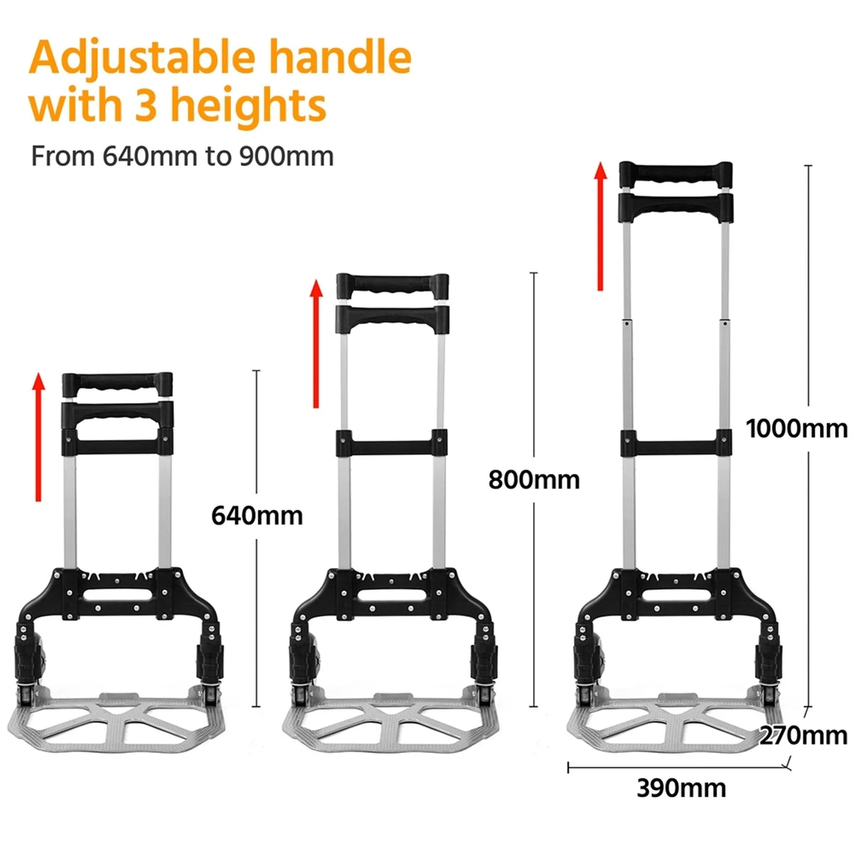 Yaheetech Trolley faltbar 75 kg - Ausgestattet mit Teleskopgriff und Gummirädern und inklusive Spannseil - Für Transport und Umzug - Schwarz und Silber Aluminium und Kunststoff - 39,5 x 39,5 x 100 cm