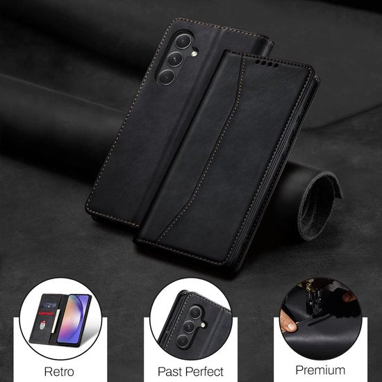 Podec Case mit Kartenhalter passend für Samsung Galaxy A54 Black Phone Case - Anti-Shock Bookcase Cover mit 1x Displayschutzfolie
