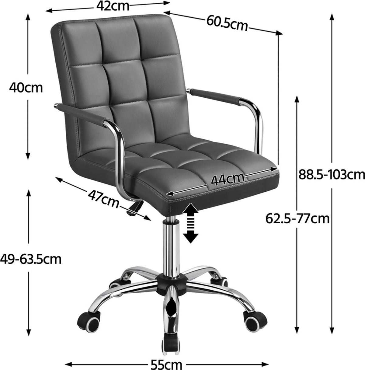 Yaheetech Luxus-Bürostuhl aus Kunstleder 88,5–103 cm – Stilvolles Grau – Polyurethan und Stahl