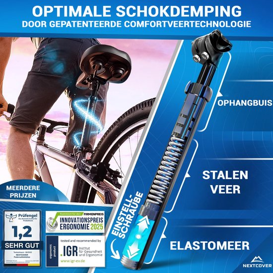 NEXTCOVER® - Federsattelstütze - 30.9 mm Durchmesser und [Comfort-Spring] Technologie - Mit Federung - Schwarz