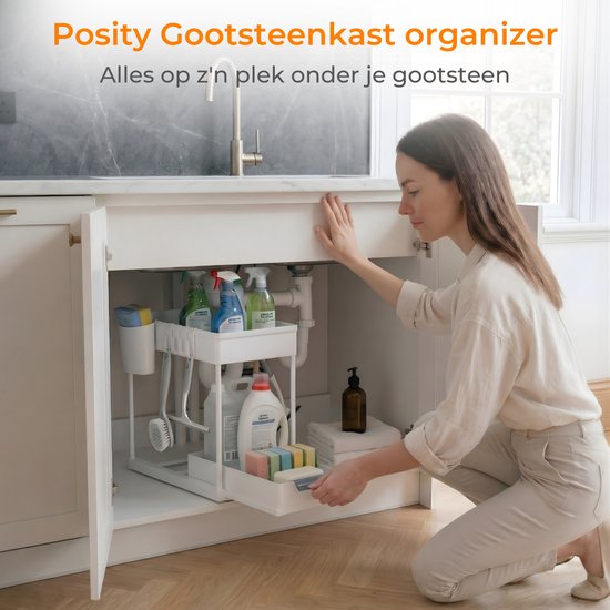 Posity Sink Cabinet Organizer - Kitchen Cabinet Organizer - Sliding Drawer - Cabinet Organizer - Bathroom Organizer - Countertop Organizer - 1 Pull-out Drawer - White