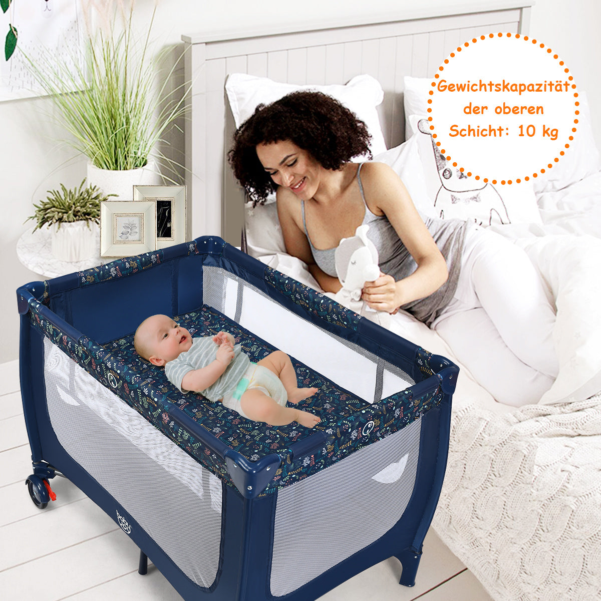 Coast 2 in 1 Reisebett und Laufstall faltbar Kinderbett 125 x 65 x 76 cm blau