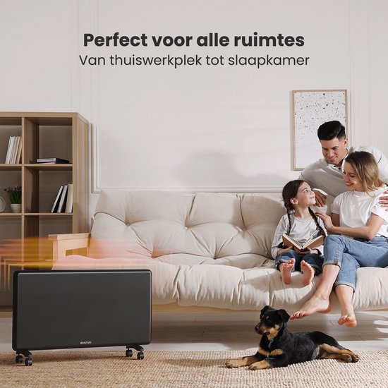 Auronic Konvektorheizung - 2000W - Elektroheizung - 3 Stufen - Metallheizkörper - Freistehend - Räder - Schwarz