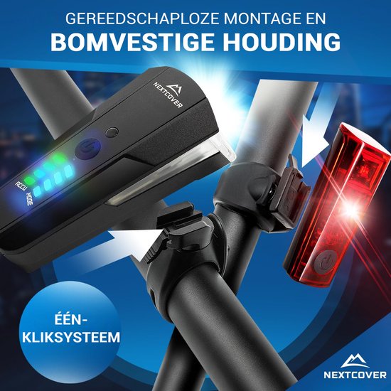 Nextcover Fahrradbeleuchtungsset – 80 Lux – über USB aufladbar – LightSense – StVZO – Schwarz