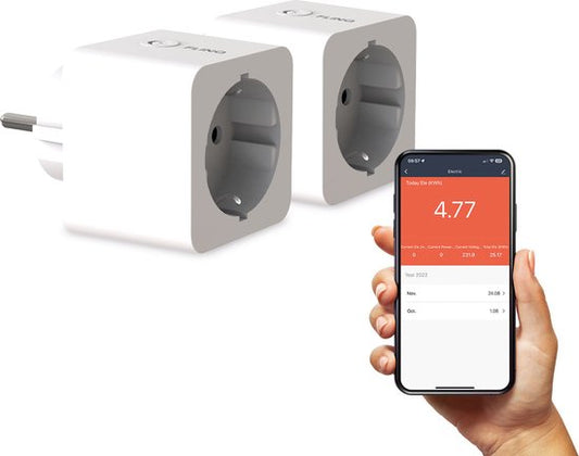 FlinQ Smart Plug - Smart Plug - Inklusive Timer & Energiemessgerät - 2er-Pack - Weiß