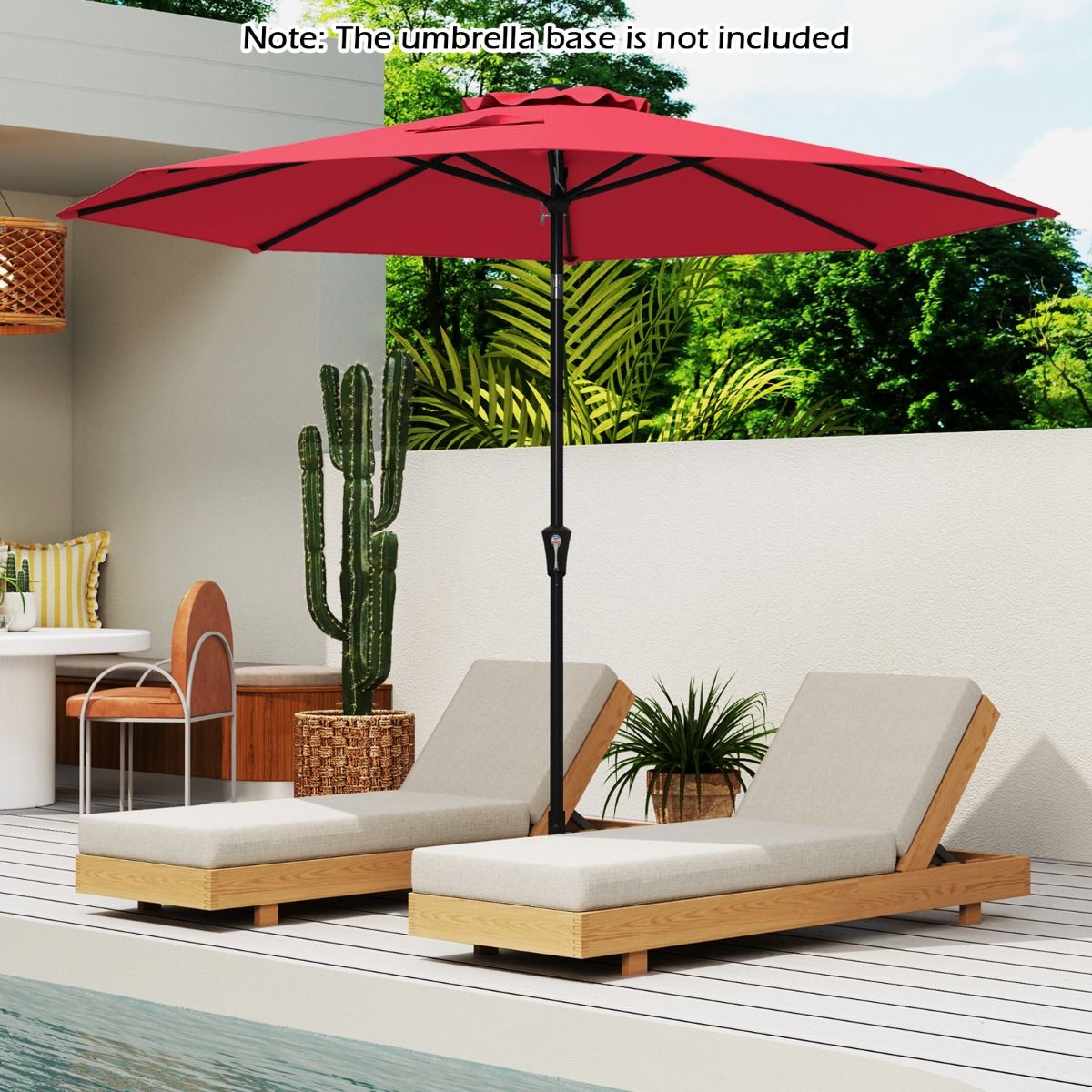 Coast 303 cm Runder Terrassen-Sonnenschirm Rot - Kippbarer Sonnenschirm mit Kurbel & 8 Ballen, doppellagig