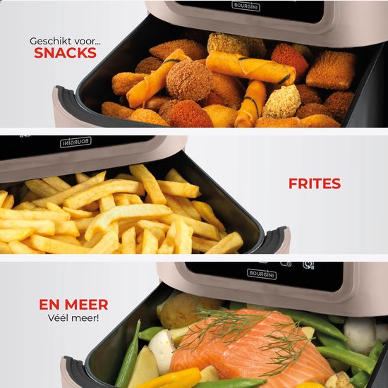 Bourgini Slimfit Airfryer XXL Beige - Heißluftfritteuse - 8 Liter - 1700W - PFAS frei