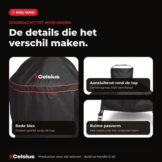 XCelsius® Kamado-Grill-Schutzhülle Large (L) 20–22 Zoll – Wasserabweisende 600D-Schutzhülle für Kamado-Grill – Mit verstellbaren Riemen – Schwarz mit Rot