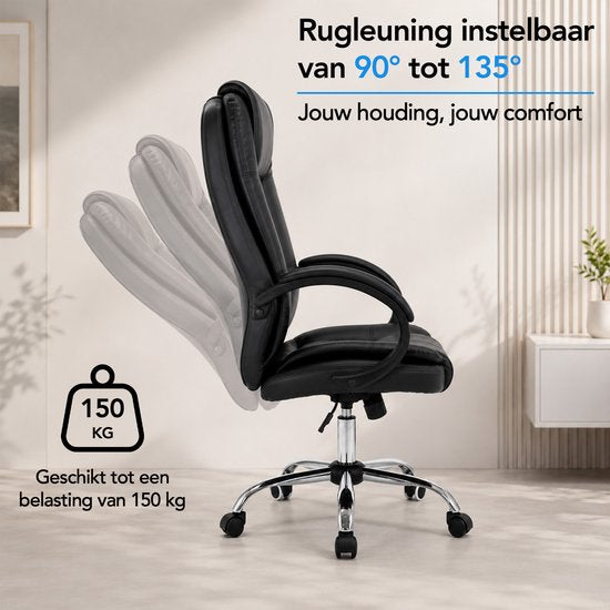 Infinity Goods Ergonomischer Bürostuhl – Office Chair – Verstellbar – 4D-Lendenstütze & Netzbezug – Bis zu 150 kg – NEN-EN1335 – Schwarz