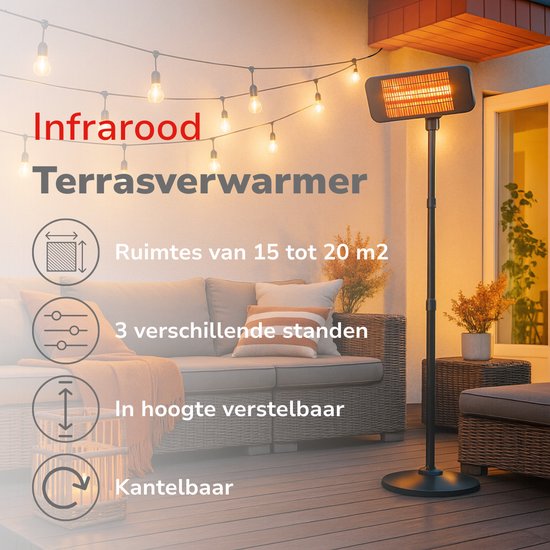 Alpina Infrarotheizung - Terrassenstrahler - 2000W - 3 Heizstufen - Schwarz