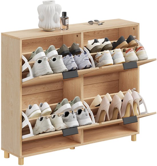 SoBuy Schuhschrank – Schuhschrank – 4 Klappen – 8 Fächer – Modernes Design – 83 x 24 x 100 cm | FSR214-N