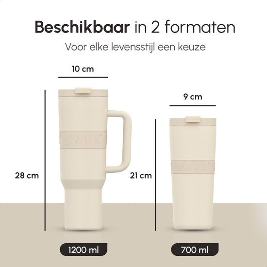 ONYX Trinkflasche mit Strohhalm 700ML - Wasserflasche für Kinder & Erwachsene - Thermosbecher Reisebecher - Motivationstrinker - Trinkbecher für die Schule - Beige