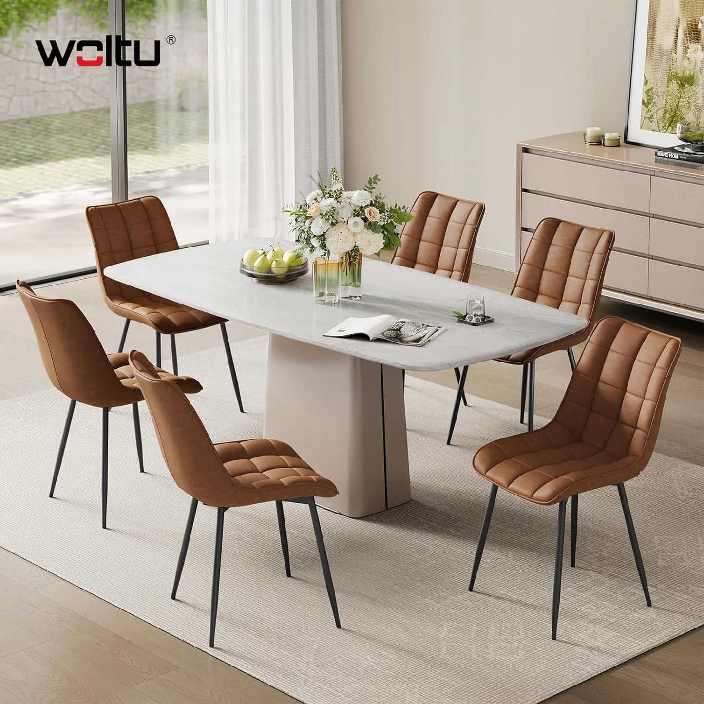 WOLTU Esszimmerstuhl – 46 x 40,5 x 85,5 cm – Kunstleder – Ergonomisch – Metall – Hellbraun