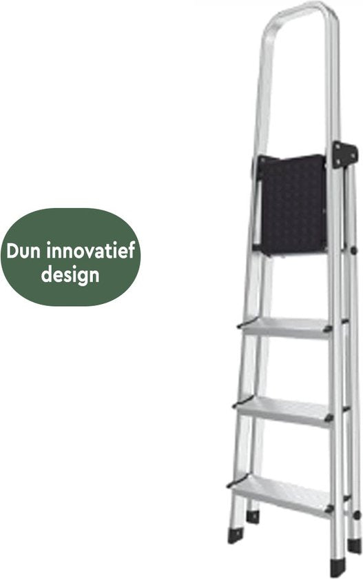BRASQ Haushaltsleiter 5-stufig Silber - Küchenleiter Zusammenklappbar Aluminium für den privaten und professionellen Gebrauch - Leiter - Rutschfest