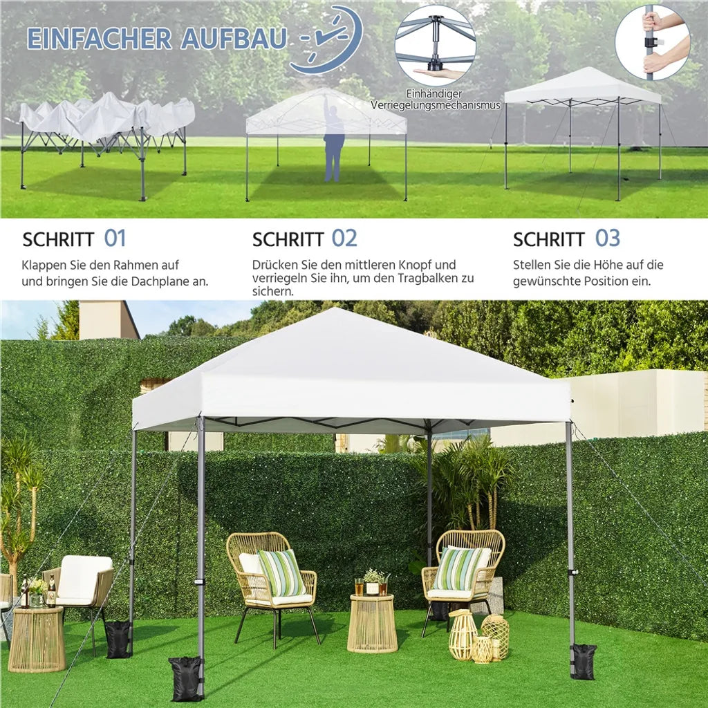 Yaheetech Faltbares Partyzelt 3 x 3 m – Weiß – Pop-up-Pavillon mit UV50+-Schutz