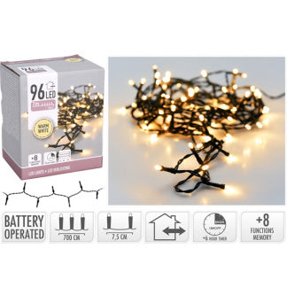 Batteriebetriebene Weihnachtsbeleuchtung | 7 Meter (96 LEDs, Timer, Lichtprogramme, Innen/Außen)