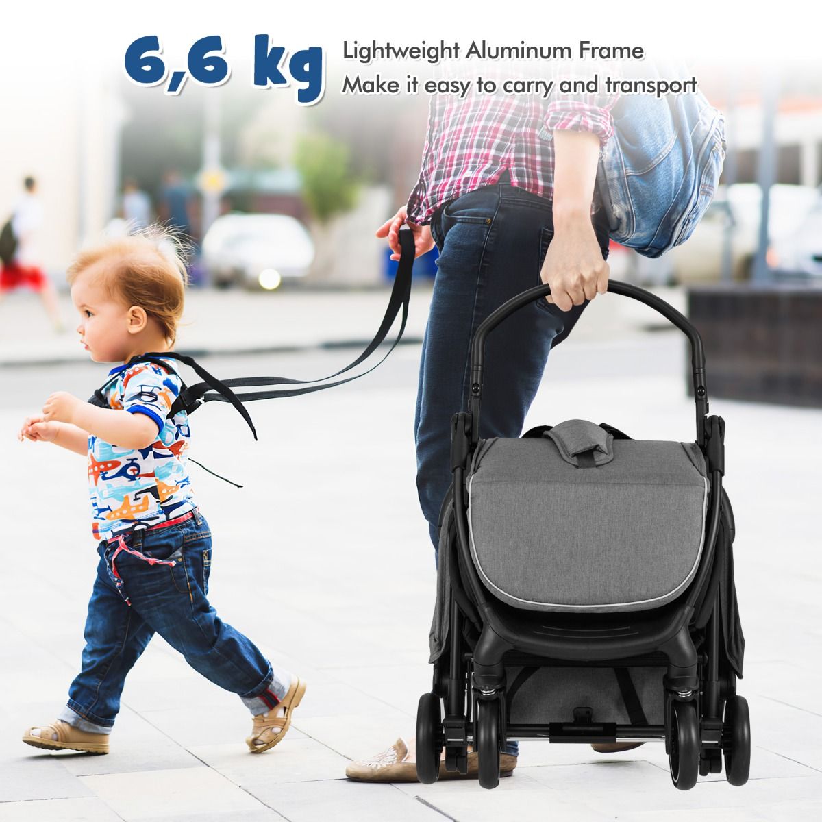 Coast Kinderwagen – leicht und kompakt – mit einer Hand zusammenklappbar – schwarz – 97 x 49 x 103 cm
