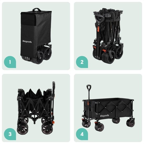 LifeGoods Wagon - XL - faltbar - 200L - 150KG Tragfähigkeit - Schwarz
