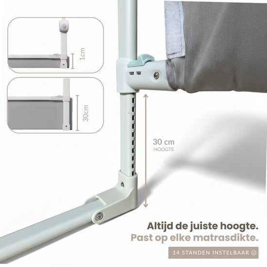 Babietec Bettgitter, verstellbar und zusammenklappbar – extra lang, 150 cm – Bettgitter – Boxspring – Ausfallschutz – Bettgitter – Dunkelgrau