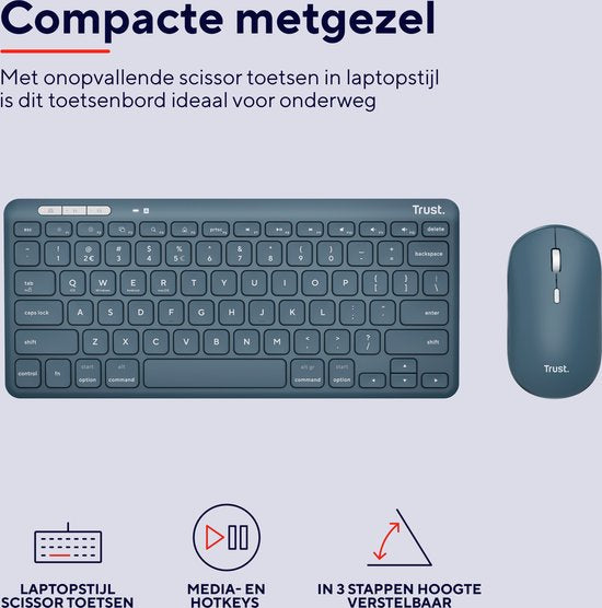 Trust Lyra – Kabellose Tastatur und Maus – Multi-Connect – QWERTY US – Blau