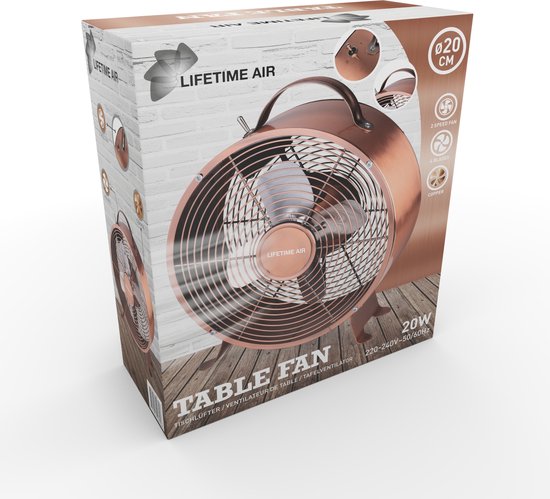 Lifetime Air Tischventilator - 230V - Tischventilator 20CM - 2 Geschwindigkeiten - Langlebiges Material - Kupfer