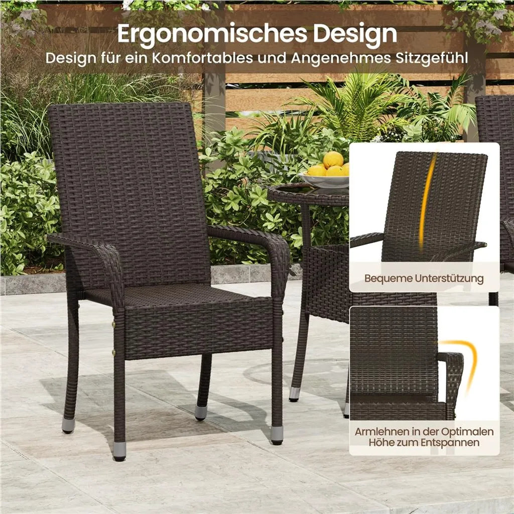 Yaheetech Gartenstühle, 2er-Set – Braun – Polyrattan – 58 x 62,5 x 94,5 cm – Stapelbar, mit Armlehnen