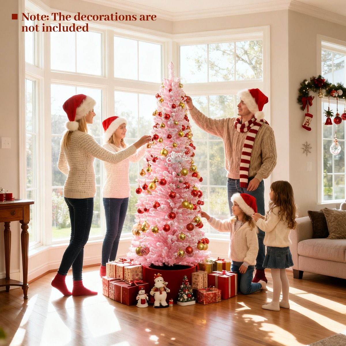 Coast Pink Künstlicher Weihnachtsbaum 180 cm - schlanke Bleistiftform - verschneite Äste - Metallständer