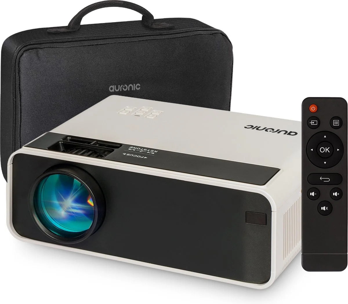 Auronic Mini Beamer - 4500 Lumen - WiFi - 200-Zoll-Projektor - HD ready - HDMI-Kabel, Fernbedienung und Tragetasche - Weiß