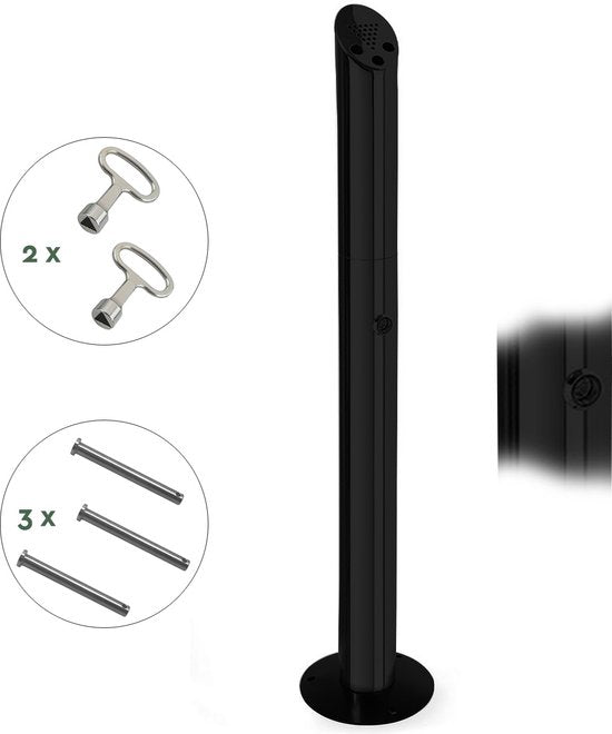 BRASQ Aschenbecher Upright Schwarz - 2 Liter Fassungsvermögen - Raucherstange, Buche Säule - 21x21x92 cm Upright Aschenbecher für den Innen- und Außenbereich