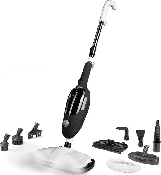 Dampfreiniger 2 in 1 - Handdampfer - Fleckenreiniger - Mit 8 Aufsätzen und 2 Mikrofasertüchern - Sofa-, Boden-, Bad- und Teppichreinigung - Schwarz