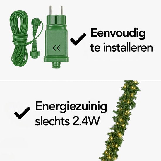 Nordlandia Girlande mit Lichtern - Timer - Weihnachtsdekoration - 270 cm - Weihnachtsgirlande - Weihnachtsdekoration - 35 LED - Stecker