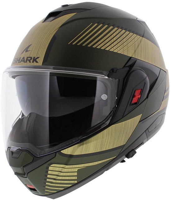 SHARK Oxo Sikter Mattgrün Chrom Gold GUQ Systemhelm – Größe XL – Helm