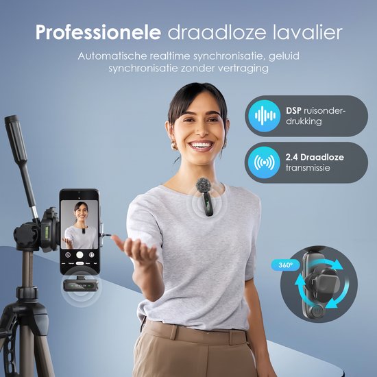 Strolox® Drahtloses Mikrofon Pro – 2 Stück – Lavalier – Windschutz – Anstecknadel – Langlebige Batterie – USB-C/Lightning – Plug & Play