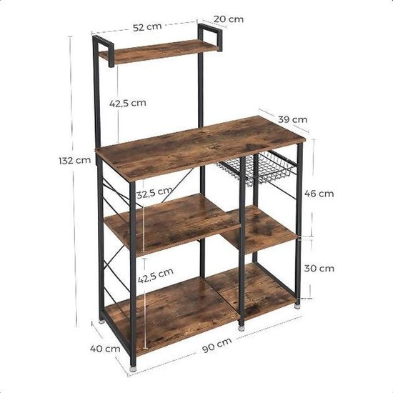 Goliving Küchenschrank - Küchenregal Upright - Mikrowellenschrank - Organizer - Metall - Holz - 90 x 40 x 132 cm - Braun