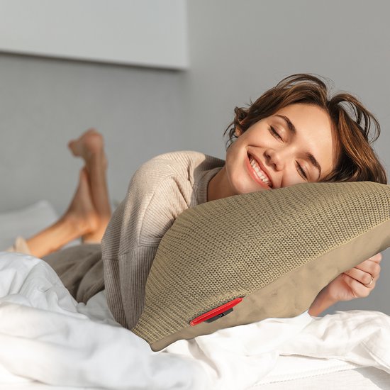 Auronic Wärmekissen - Gestrickt - 45x60 CM - Wärmekissen Kabellos - Wiederaufladbar - Elektrisches Kissen - Infrarot - Taupe